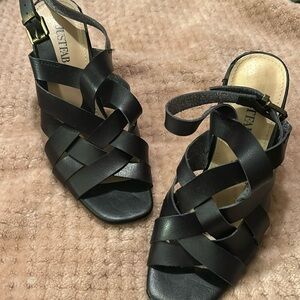 JustFab Black Braided Block Heels Size 8
